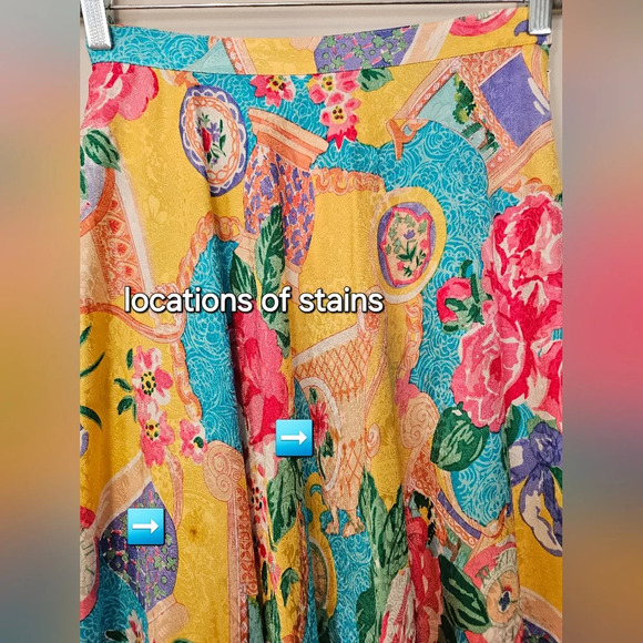 Vintage 100% Silk Made In Korea Floral Clock Print Asian Inspire Skirt Midi Maxi - Picture 3 of 11